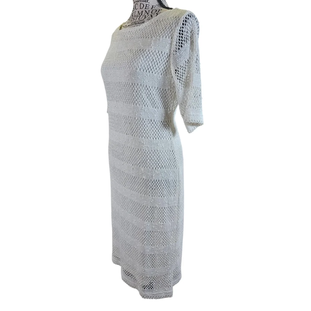 Cream Knit Midi Crochet Dress - Picture 3 of 8